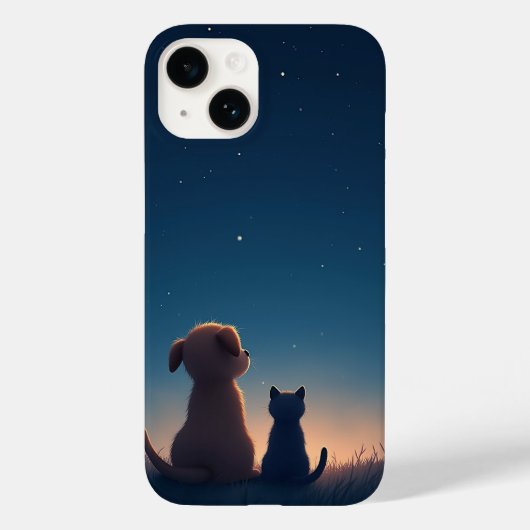 星空の子犬と子猫 iPhone 14 カバー (裏面)
