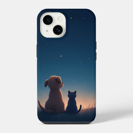 星空の子犬と子猫 iPhone 14 カバー (裏面)