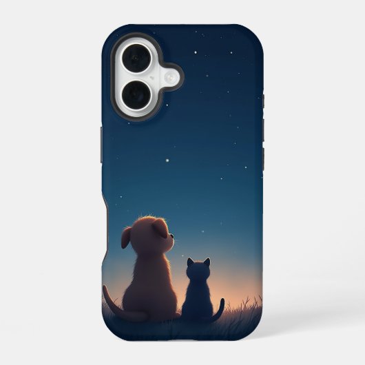 星空の子犬と子猫 iPhone 16 カバー (裏面)