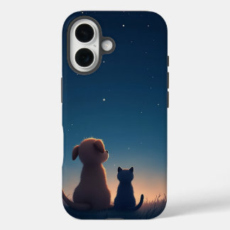 星空の子犬と子猫 iPhone 16 カバー