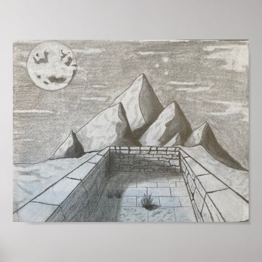 星空の山夜景ポスター - ファンタジー ポスター (正面)