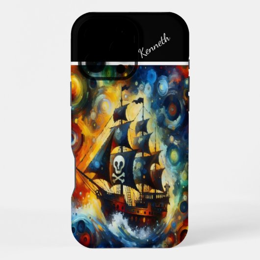 星空の嵐の中の海賊船 iPhoneケース (裏面)