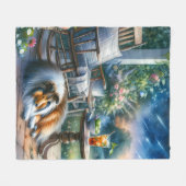 星空の庭のポーチ シェルティーの夢 フリースブランケット (正面(横))