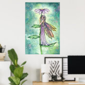 星空の庭 春の花の妖精 水彩画アート ポスター (ホームオフィス)