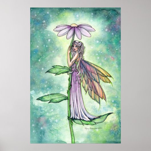 星空の庭 春の花の妖精 水彩画アート ポスター (正面)