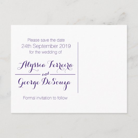 星空の星の日付の結婚ポストカードを保存 案内ポストカード (裏面)