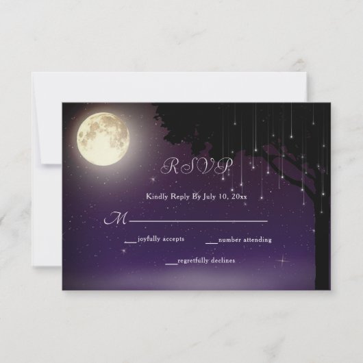 星空の星空の夜の木のストリングライト結婚ズ 出欠カード (正面)