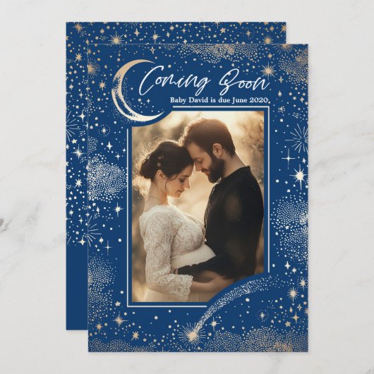 星空の星空来の夜の写真妊娠 案内状 (正面/裏面)