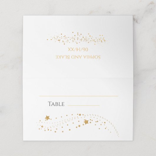 星空の星結婚の夜の折り畳み座席表 プレイスカード (外部開封)