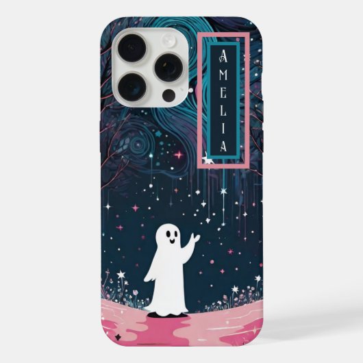 星空の森の中の陽気な宇宙幽霊 iPhoneケース (裏面)