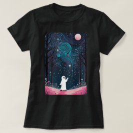 星空の森の中の陽気な宇宙幽霊 Tシャツ