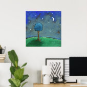 星空の樹々、幻想的な樹林の風景アート ポスター (ホームオフィス)