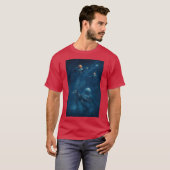 星空の水面を渡る惑星を背負うカメ b tシャツ (正面フル)