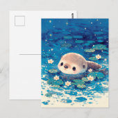 星空の池で泳ぐかわいい赤ちゃんカワウソ ポストカード (正面/裏面)