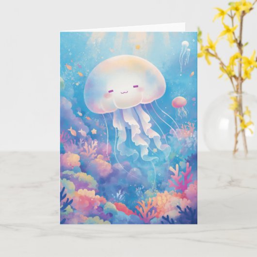 星空の海に浮かぶクラゲ カード (黄色い花)