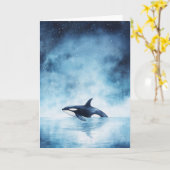 星空の海を泳ぐシャチ カード (黄色い花)
