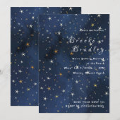 星空の深い青の夜の結婚式 招待状 (正面/裏面)