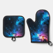 星空の渦巻き名前をカスタムする 鍋つかみ&鍋敷きセット (正面)