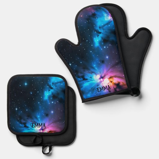 星空の渦巻き名前をカスタムする 鍋つかみ&鍋敷きセット (正面/裏面)