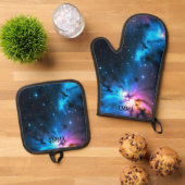 星空の渦巻き名前をカスタムする 鍋つかみ&鍋敷きセット (トップダウン)