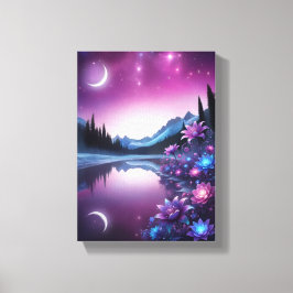 星空の湖 花の夢 夜の景色 キャンバスプリント