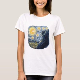 星空の猫 ゴッホ風アート Tシャツ