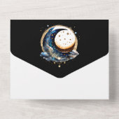 星空の空の月の月の天空の黒青 オールインワン招待状 (裏面)