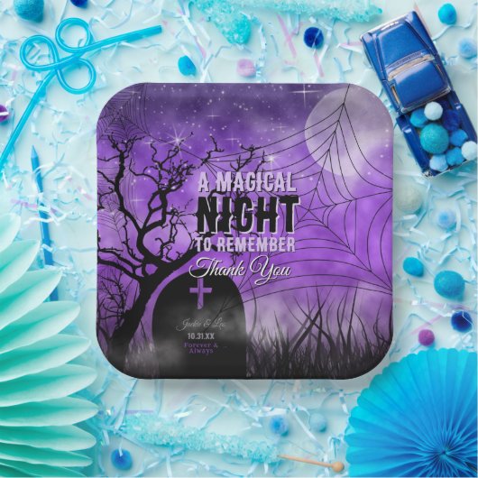 星空の紫のゴス墓地フルムーン ペーパープレート (パーティー)