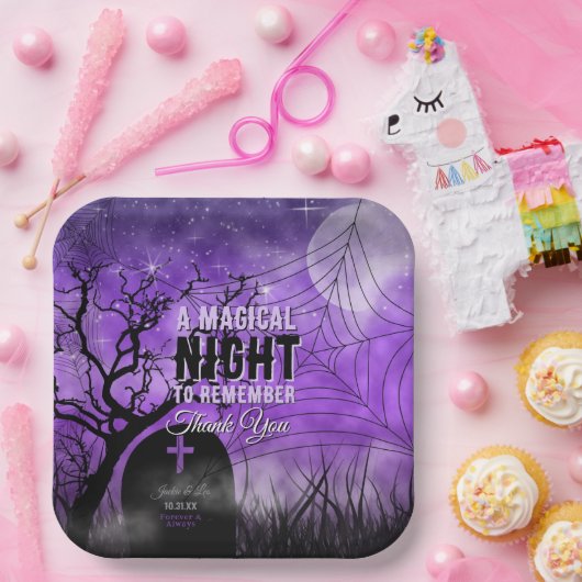 星空の紫のゴス墓地フルムーン ペーパープレート (パーティー)