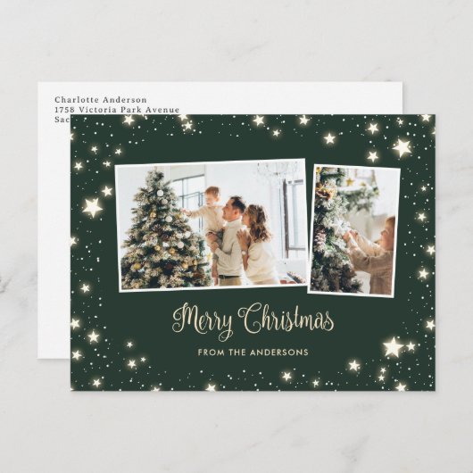 星空の緑の雪3写真メリークリスマス シーズンポストカード (正面/裏面)