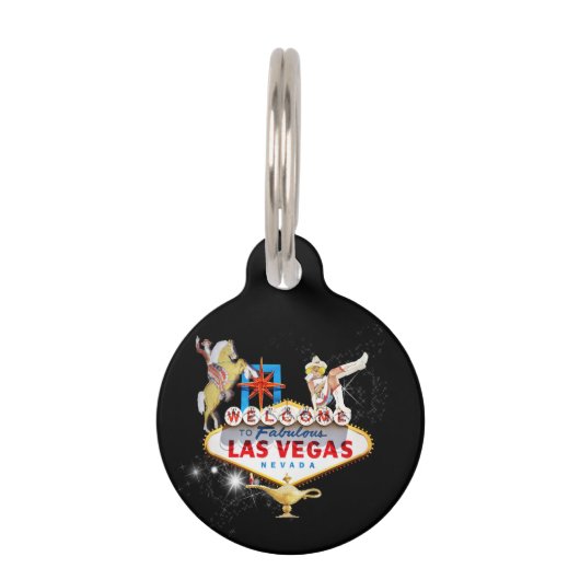 星空の背景にラスベガス ウェルカム サイン ペット　ネームタグ (正面)