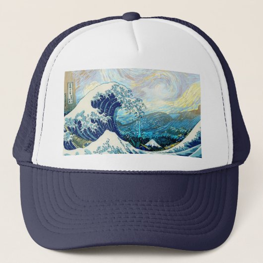 星空の背景の神奈川沖浪裏 キャップ (正面)