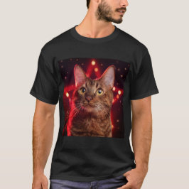星空の背景を持つハバナ・ブラウン猫 Tシャツ