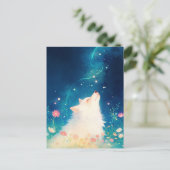 星空の草原に佇むエーテリアルホワイトウルフ ポストカード (スタンド正面)