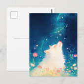 星空の草原に佇むエーテリアルホワイトウルフ ポストカード (正面/裏面)