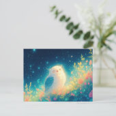 星空の草原に輝く白フクロウ ポストカード (スタンド正面)