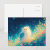 星空の草原に輝く白フクロウ ポストカード (正面/裏面)