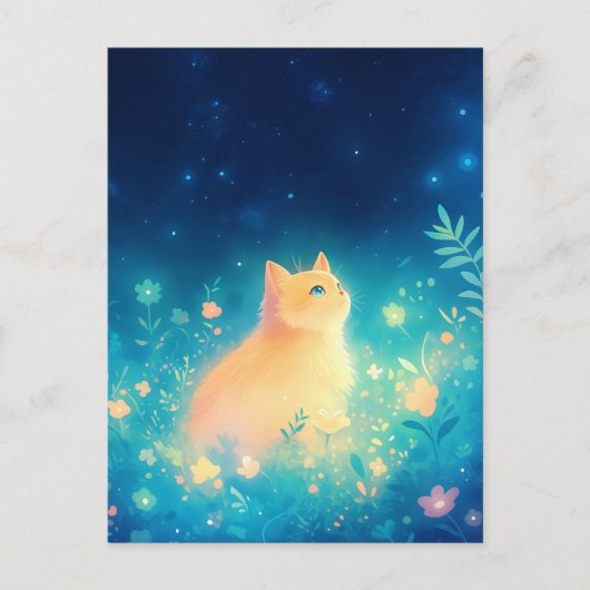 星空の草原のオレンジの子猫 ポストカード (正面)