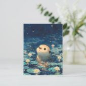 星空の蓮池のかわいいカワウソ ポストカード (スタンド正面)