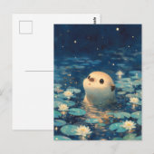 星空の蓮池のかわいいカワウソ ポストカード (正面/裏面)