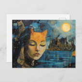 星空の街にいる猫たちAIがアートを生み出す ポストカード (正面/裏面)