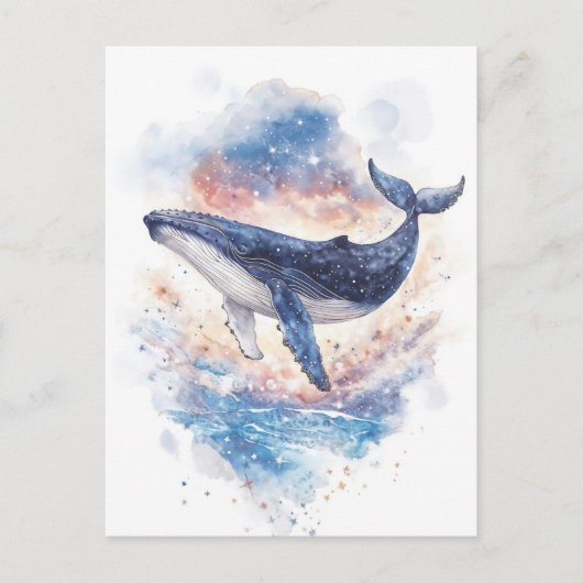 星空の銀河の中を泳ぐザトウクジラ ポストカード (正面)
