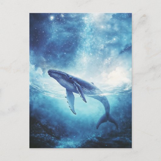 星空の銀河大洋を泳ぐザトウクジラ ポストカード (正面)