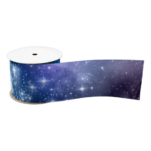 星空の銀河 青い夜空 白い輝き パターン サテンリボン