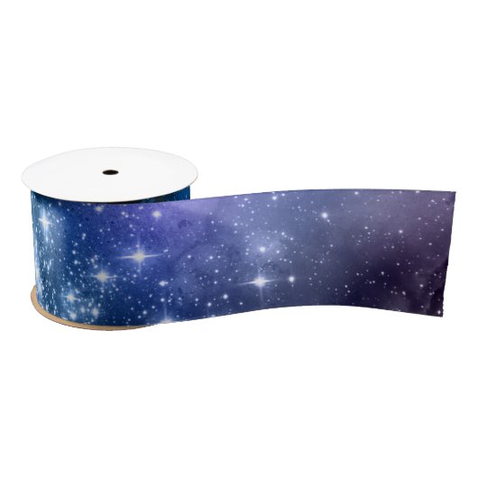 星空の銀河 青い夜空 白い輝き パターン サテンリボン (リール)