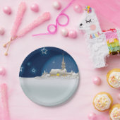 星空の雪のクリスマスの教会 ペーパープレート (パーティー)