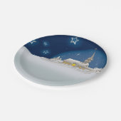 星空の雪のクリスマスの教会 ペーパープレート (アングル)