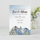 星空の雪松の水彩画 冬の結婚式 招待状 (スタンド正面)