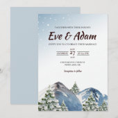 星空の雪松の水彩画 冬の結婚式 招待状 (正面/裏面)