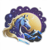 星空の青いユニコーンの頭部の肖像 シール (正面)
